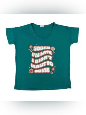 LuLaRoe Lisa V-Neck Top-Size Medium- “Sorry I’m Late. I didn’t want to come.”